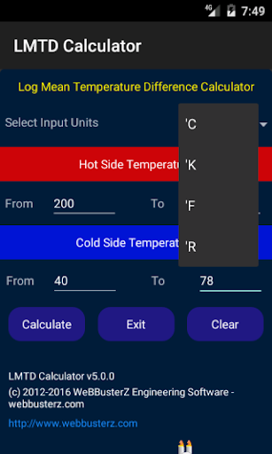LMTD Calculator Screen 2