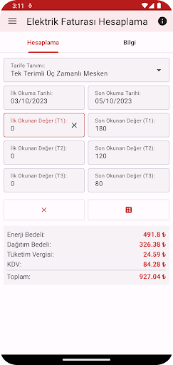 Elektrik Faturası Hesaplama Screen 2