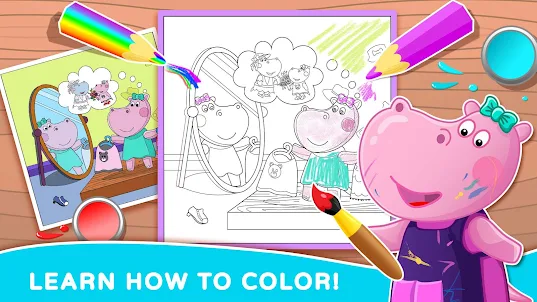 Hippo: Sách tô màu cho trẻ em