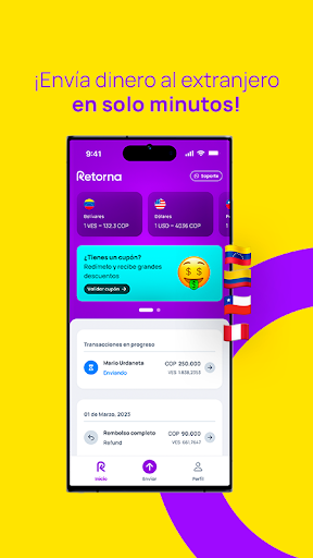 Android application Retorna: envía dinero seguro screenshort