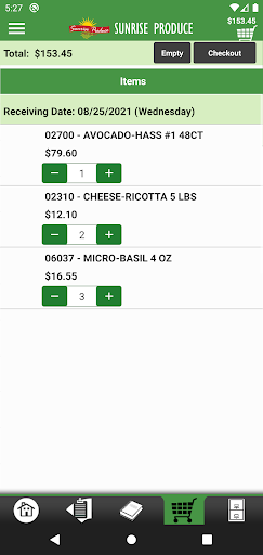 Sunrise Produce Checkout App Screenshot