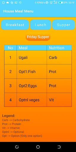 House Meal Menu Screen 2