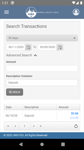 UNOFCU Mobile Banking Screen 3