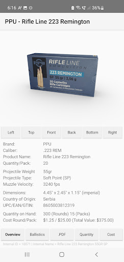 Ammunition Database Screen 2