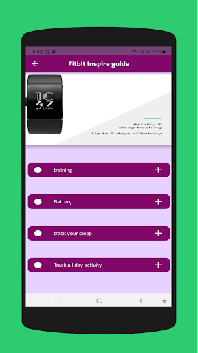 Android application Fitbit Inspire guide screenshort