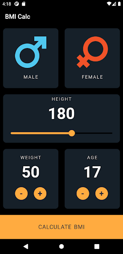 Android application BMI Calc screenshort