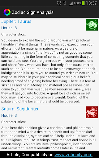 Zodiac Sign Analysis Screen 3