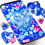Blue hearts crystal diamonds live wallpaper