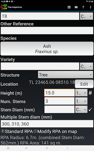BS 5837 Survey (OTISS) Screen 2