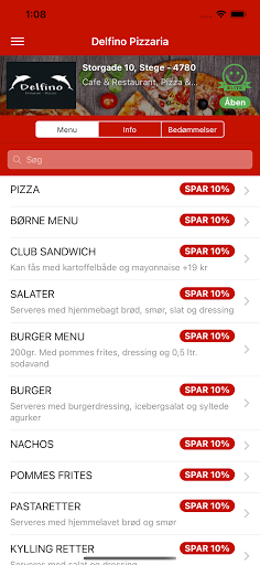 Android application Delfino Pizzaria screenshort