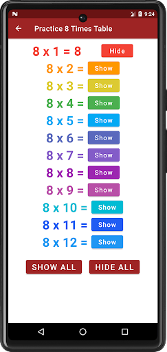 Multiplication Times Table Screen 3