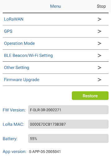 Android application LT-20 Configuration App screenshort
