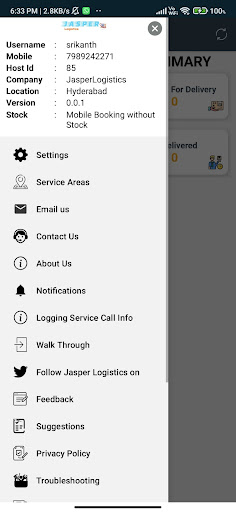 Jasper Logistics Screen 2
