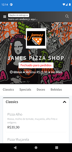 Android application James Pizza Shop screenshort