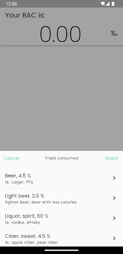 Calculate BAC Screen 2