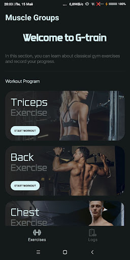 Android application Gtrain workout app screenshort