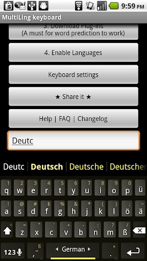 Android application German Keyboard plugin screenshort