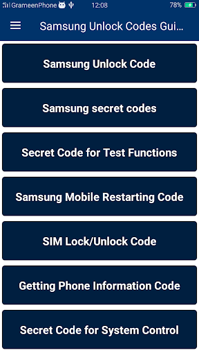 Android application Samsung Unlock Codes Guide screenshort