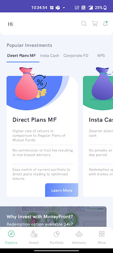 Moneyfront Direct Mutual Funds Screen 3