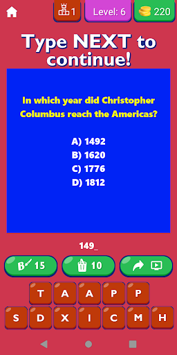 History Quiz Game Screen 2