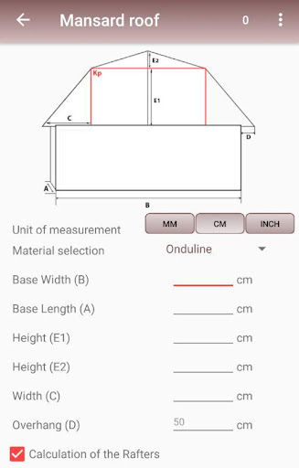 Calculation of the roof