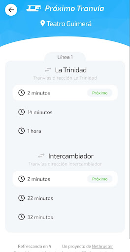 Android application Próximo Tranvía Tenerife screenshort