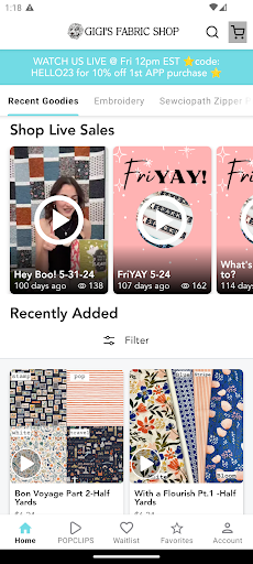 Screenshot of Gigi's Fabric Shop