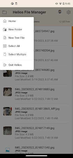 Helios File Manager Screen 2