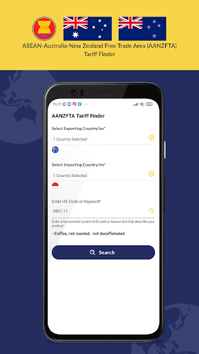 AANZFTA Tariff Finder Screen 2