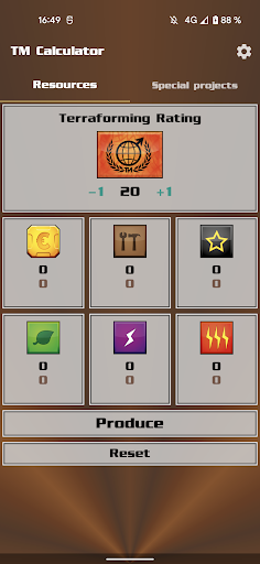 Android application Terraforming Mars Calculator screenshort