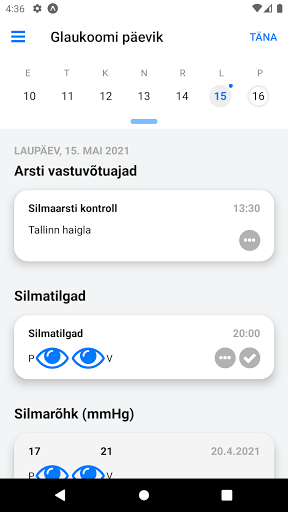 Android application Glaukoomi päevik screenshort
