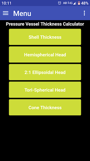 Android application Pressure Vessel Thickness Calc screenshort