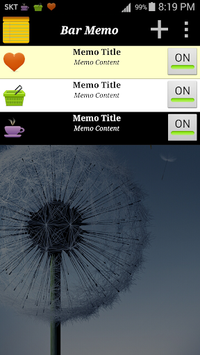 Android application Simple Memo on Status Bar screenshort