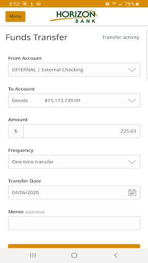 Horizon Bank Mobile Banking Screen 2