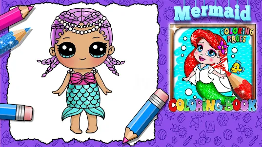 Glitter mermaid coloring pages