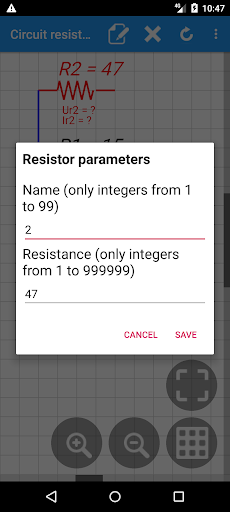Circuit resistance calculator Screen 3