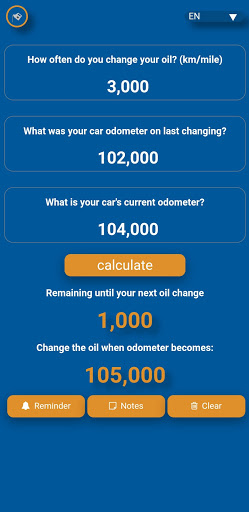 Android application Oil Change Reminder screenshort
