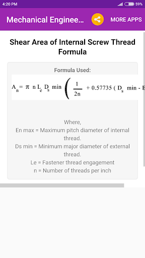 Mechanical Engineering Formula Screen 3