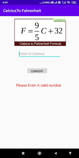Convert Celsius to Fahrenheit Screen 3