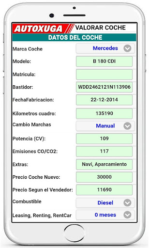 Android application Tasación vehículo segunda mano screenshort
