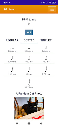 BPMeow | BPM to ms Calculator Screen 3