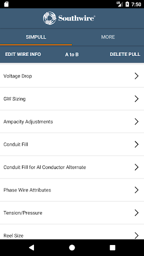 Screenshot of SIMpull 600V Calculator