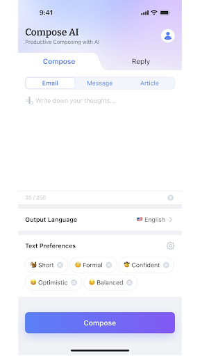 Android application Compose AI: Email Assistant screenshort