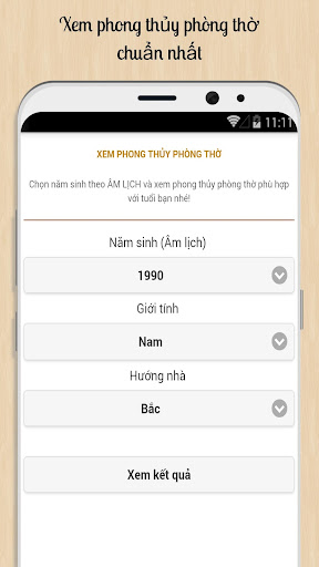 Android application Xem phong thủy phòng thờ screenshort