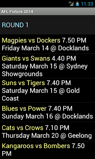 Android application AFL Fixture 2024 screenshort