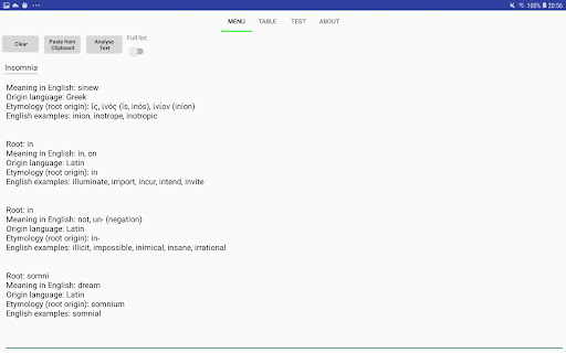 Greek and Latin roots finder Screenshot