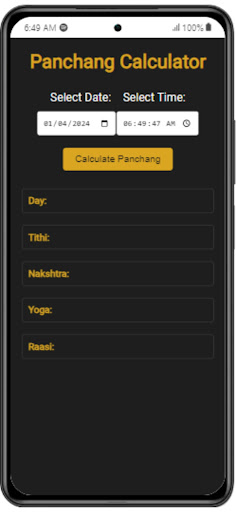 Android application Panchang Calculator screenshort