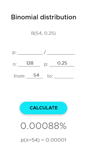 Android application Binomial distribution screenshort