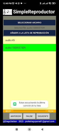 Android application SimpleReproductor screenshort