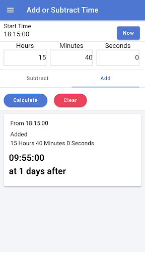 Time Calculator Screen 2